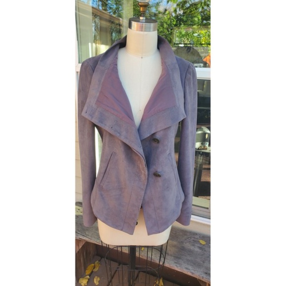 BCBG‎ Max Azria Gray Faux Suede Jacket QVC8b507 Small Button Up Short Back